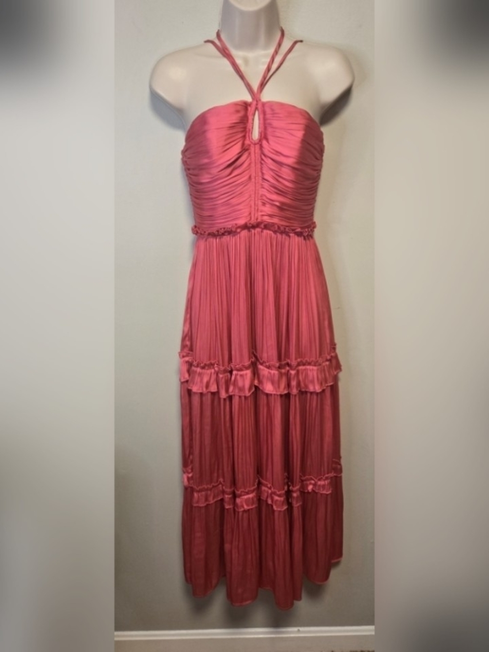 Aqua Pink Tiered Halter Midi Dress XS 🌞 - Picture 2 of 6